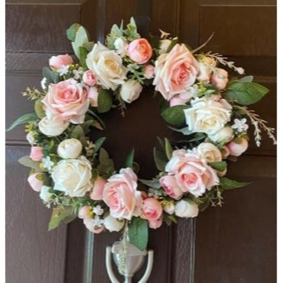 New Spring Wreaths for Front Door, 15.7" Artificial Rose Peony Flower Wreath - Picture 2 of 2